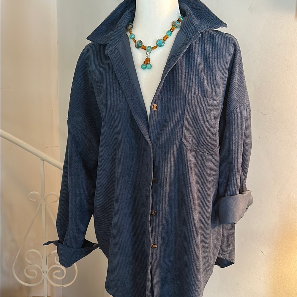 Blue Corduroy Button-Up Shirt